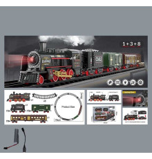 Залізниця 652 X18 (36/2) парогенерація, підсвічування, звук, акумулятор, дорога 78х78 см, 1 локомотив, 3 вагони, 8 елементів дороги, в коробці