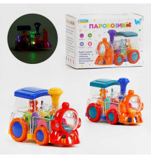 Паровозик ТК 52136 (48) "WToys", 2 кольори, ОЗВУЧУВАННЯ УКРАЇНСЬКОЮ МОВОЮ, звук, підсвічування, шестерні, колесо вільного ходу, в коробці