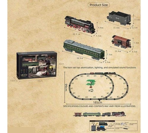 Залізниця 604 B (8) 4 вагони довжиною 81 см, дорога 99х180 см, підсвічування, парогенерація, звук-беззвучний режим, рух вперед-назад, акумулятор 3.7V, муляжі 2 дерев, в коробці – в наличии! Купите сейчас у KAZKOVA Залізниця 604 B (8) 4 вагони довжиною 81 см, дорога 99х180 см, підсвічування, парогенерація, звук-беззвучний режим, рух вперед-назад, акумулятор 3.7V, муляжі 2 дерев, в коробці – в наличии! Купите сейчас у KAZKOVA