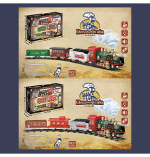 Залізниця на радіокеруванні 3095 A/B (12) 2 види, радіокерування, пульт 27 MHz, звук, підсвічування, парогенератор, локомотив+3 вагони, декорації, в коробці