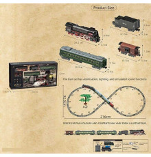 Залізниця 605 B (6) 5 вагонів довжиною 104 см, дорога 93х216 см, підсвічування, парогенерація, звук-беззвучний режим, рух вперед-назад, акумулятор 3.7V, в коробці