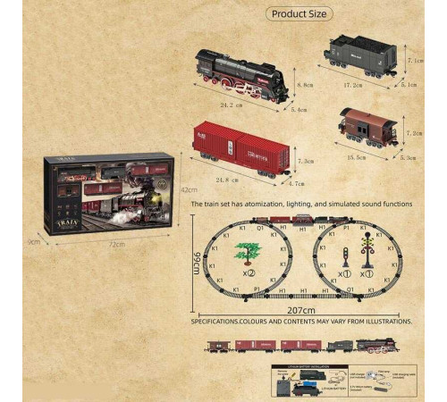 Залізниця 606 B (6) 5 вагонів довжиною 85 см, дорога 99х207 см, підсвічування, парогенерація, звук-беззвучний режим, рух вперед-назад, акумулятор 3.7V, в коробці – в наличии! Купите сейчас у KAZKOVA Залізниця 606 B (6) 5 вагонів довжиною 85 см, дорога 99х207 см, підсвічування, парогенерація, звук-беззвучний режим, рух вперед-назад, акумулятор 3.7V, в коробці – в наличии! Купите сейчас у KAZKOVA