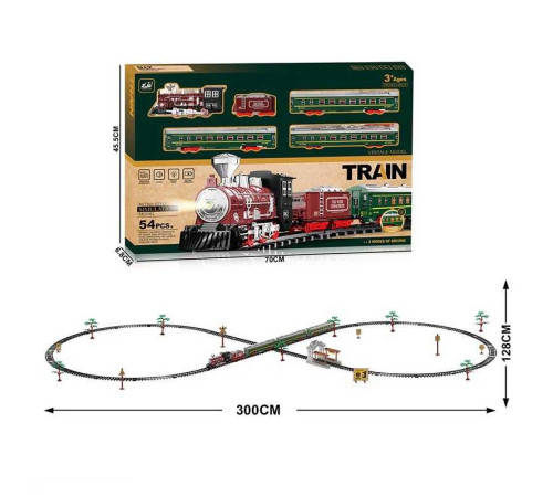 Залізниця 9299-66 (12) 54 елементи, 5 вагонів довжиною 114 см, дорога 300х128 см, підсвічування, звук-беззвучний режим, рух вперед, на батарейках, в коробці – в наличии! Купите сейчас у KAZKOVA