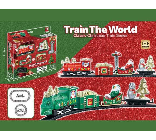 Потяг 3505 A (108) локомотив, вагон, санчата, платформа з ялинкою та сніговичком, 2 варіанти колії, дорожній знак, в коробці – в наличии! Купите сейчас у KAZKOVA