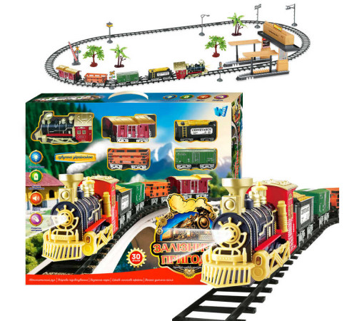 Залізничні пригоди 36988 (10) "WToys", ОЗВУЧУВАННЯ УКРАЇНСЬКОЮ МОВОЮ, 30 деталей, підсвічування, пісня, парогенератор, автоматичний рух, 4 вагони, декорації, платформа, в коробці – в наличии! Купите сейчас у KAZKOVA