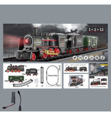 Залізниця 652 X12 (42/2) парогенерація, підсвічування, звук, акумулятор, дорога 78х129 см, 1 локомотив, 2 вагони, 12 елементів дороги, в коробці