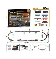 Залізниця 9299-88 (30) 35 елементів, 6 вагонів довжиною 66 см, дорога 141х68 см, підсвічування, звук-беззвучний режим, рух вперед, на батарейках, в коробці