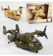 Літак WY 491 AB (30) "Військовий", 2 кольори, інерція, 2 положення гвинтів, звуки роботи гвинтів, підсвічування носа і хвоста, в коробці