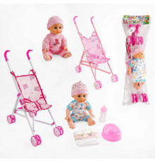 Пупс із візком LZX 17 T-11 (36/2) 2 види, музичний чіп, закриває очі, п’є з пляшечки, ходить на горщик, аксесуари, у пакеті