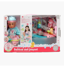 Пупс 8611 (6) висота 30 см, гумова голова, п’є, ходить на горщик, світло, мелодія, ванна довжиною 40 см, помпова подача води, пляшечка, горщик, качечка, в коробці