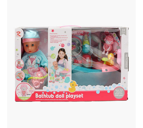 Пупс 8611 (6) висота 30 см, гумова голова, п’є, ходить на горщик, світло, мелодія, ванна довжиною 40 см, помпова подача води, пляшечка, горщик, качечка, в коробці