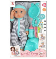 Пупс 6332 (24) висота - 35 см, закриваються очі, ходить на горщик, знімний одяг, пляшечка, виделка, ложка, тарілочка, іграшка, горщик, в коробці
