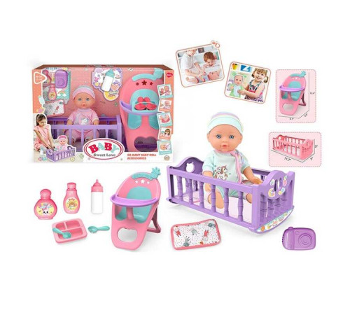 Пупс 9933 A-6 (12) висота 28 см, ліжечко, знімний одяг, стільчик для годування, аксесуари, в коробці
