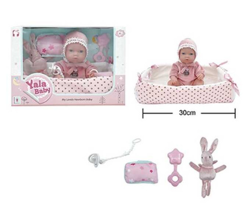 Пупс YL 2512 D-D (24) гумовий, висота 30 см, кокон з ручками, подушечка, брязкальце, пустушка, в коробці