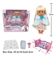 Пупс YL 2420 A-I (24) п'є з пляшечки, ходить на горщик, заплющує очі, ліжко, аксесуари, висота 20 см, в коробці