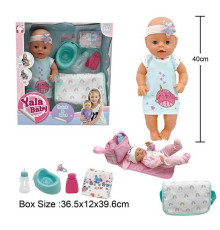 Пупс YL 2440 H-D (12) заплющує очі, п’є з пляшки, ходить на горщик, аксесуари, висота 40 см, сумка, в коробці