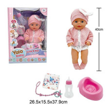 Пупс YL 2440 A-A (16) висота 40 см, заплющує очі, знімний одяг, п'є з пляшечки, ходить на горщик, аксесуари, в коробці