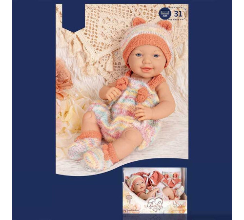 Пупс 8813-6 (24/2) висота 31 см, в’язаний знімний одяг, змінний одяг, в коробці