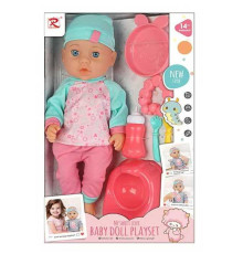 Пупс 6333 (24) висота - 35 см, закриваються очі, ходить на горщик, знімний одяг, пляшечка, виделка, ложка, тарілочка, іграшка, горщик, в коробці