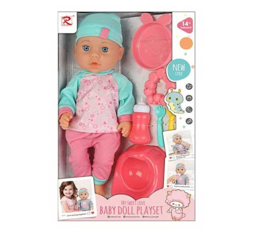 Пупс 6333 (24) висота - 35 см, закриваються очі, ходить на горщик, знімний одяг, пляшечка, виделка, ложка, тарілочка, іграшка, горщик, в коробці