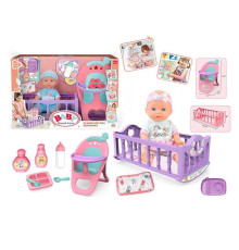 Пупс 9933 A-8 (12) висота 28 см, ліжечко, знімний одяг, стільчик для годування, аксесуари, в коробці