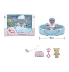 Пупс YL 2512 D-F (24) гумовий, висота 30 см, кокон з ручками, подушечка, брязкальце, пустушка, в коробці