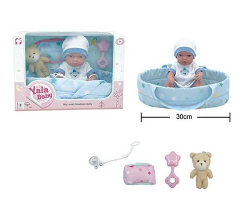 Пупс YL 2512 D-F (24) гумовий, висота 30 см, кокон з ручками, подушечка, брязкальце, пустушка, в коробці