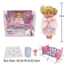 Пупс YL 2420 A-J (24) п'є з пляшечки, ходить на горщик, заплющує очі, ліжко, аксесуари, висота 20 см, в коробці