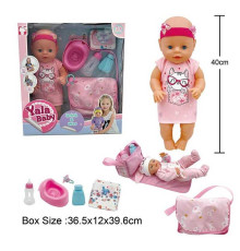 Пупс YL 2440 H-G (12) заплющує очі, п’є з пляшки, ходить на горщик, аксесуари, висота 40 см, сумка, в коробці