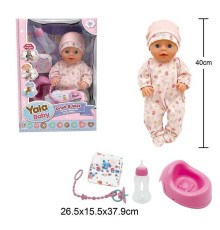 Пупс YL 2440 A-B (16) висота 40 см, заплющує очі, знімний одяг, п'є з пляшечки, ходить на горщик, аксесуари, в коробці