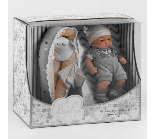 Пупс 219-1 (18/2) висота 25 см, комбінезон, шапочка, шкарпетки, рушник, матрацик з подушечкою, в коробці
