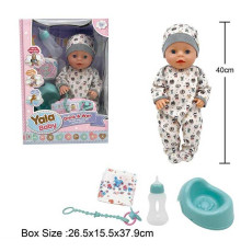 Пупс YL 2440 A-I (16) висота 40 см, заплющує очі, п'є з пляшечки, ходить на горщик, знімний одяг, аксесуари, в коробці