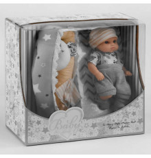 Пупс 220-1 (36/2) висота 20 см, комбінезон, шапочка, шкарпетки, рушник, матрацик з подушечкою, в коробці