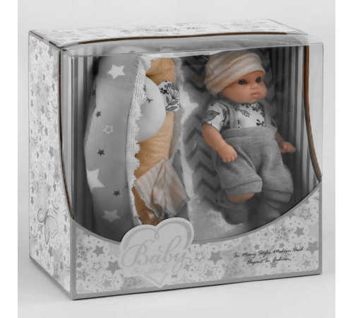 Пупс 220-1 (36/2) висота 20 см, комбінезон, шапочка, шкарпетки, рушник, матрацик з подушечкою, в коробці