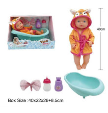 Пупс YL 2440 J-B (12) висота 40 см, п'є з пляшечки, ходить на горщик, ванна, халат, рушничок, в коробці