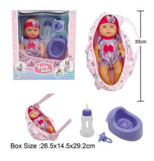 Пупс YL 2430 H-B (24) висота 30 см, п'є з пляшечки, ходить на горщик, сумка-переноска, знімний одяг, горщик, пустушка, пляшечка, в коробці