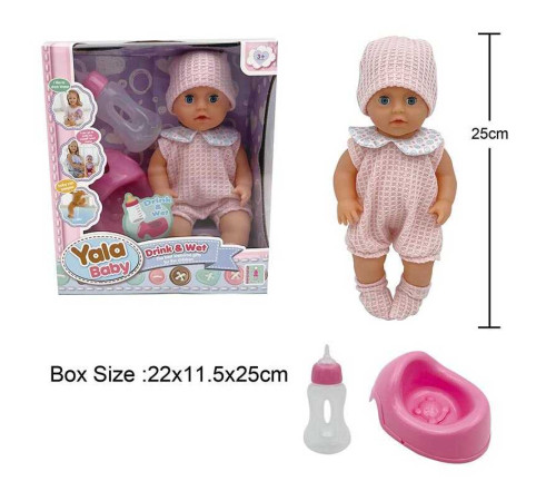 Пупс YL 2425 A-C (48) п'є з пляшечки, ходить на горщик, заплющує очі, аксесуари, висота 25 см, в коробці