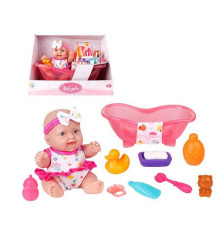 Пупс 718 C (18/2) ванна, рушник, засоби для купання, пискавка, висота 24 см, в коробці