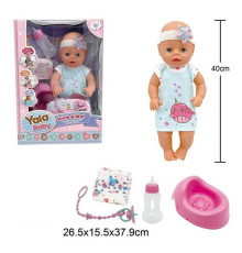 Пупс YL 2440 A-D (16) висота 40 см, заплющує очі, знімний одяг, п'є з пляшечки, ходить на горщик, аксесуари, в коробці