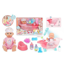 Пупс 8933 B-1 (12) висота 38 см, ванночка, помпова подача води, аксесуари, знімний одяг, музичний чіп, закриває очі, п’є та ходить до вбиральні, в коробці
