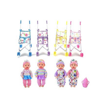 Пупс C 1107 B (96/2) 4 види, складний візок, знімний одяг, пляшечка, висота 27 см, ВИДАЄТЬСЯ ТІЛЬКИ МІКС ВИДІВ