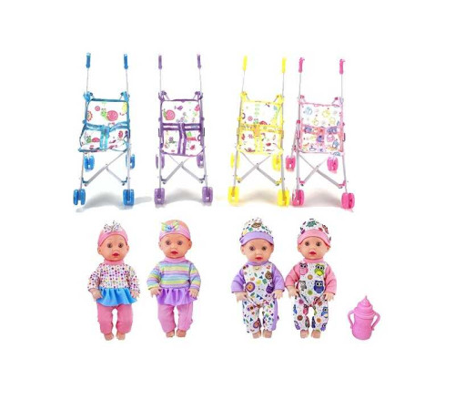 Пупс C 1107 B (96/2) 4 види, складний візок, знімний одяг, пляшечка, висота 27 см, ВИДАЄТЬСЯ ТІЛЬКИ МІКС ВИДІВ