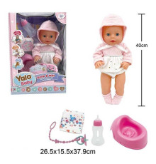 Пупс YL 2440 A-F (16) висота 40 см, заплющує очі, знімний одяг, п'є з пляшечки, ходить на горщик, аксесуари, в коробці
