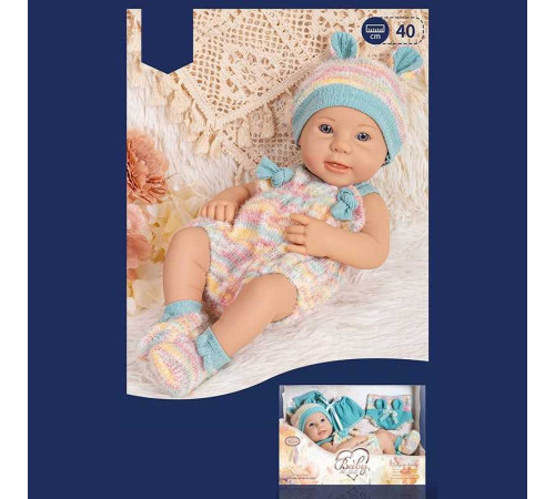 Пупс 8812-5 (16/2) висота 40 см, в’язаний знімний одяг, змінний одяг, в коробці