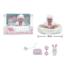Пупс YL 2512 D-B (24) гумовий, висота 30 см, кокон з ручками, подушечка, брязкальце, пустушка, в коробці