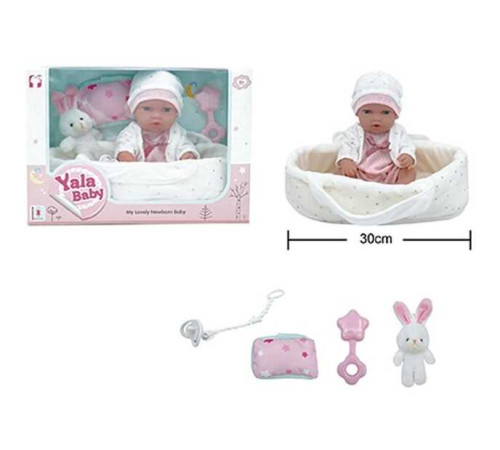Пупс YL 2512 D-B (24) гумовий, висота 30 см, кокон з ручками, подушечка, брязкальце, пустушка, в коробці