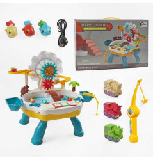 Риболовля 668-53 (24) трек, 3 потяги, рибки, вбудований акум. 5V, музика, 2 вудки, звуки, пісні англ. мовою, підсвічування, на батарейках, автоматичне обертання шестерень та рибок, в коробці