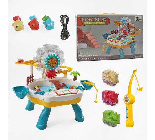 Риболовля 668-53 (24) трек, 3 потяги, рибки, вбудований акум. 5V, музика, 2 вудки, звуки, пісні англ. мовою, підсвічування, на батарейках, автоматичне обертання шестерень та рибок, в коробці – в наличии! Купите сейчас у KAZKOVA