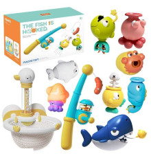 Риболовля YM 17721 (24) магнітна, вудочка з обертовою котушкою, заводна акула махає хвостом, присоски, сіточка, фігурки морських мешканців, в коробці