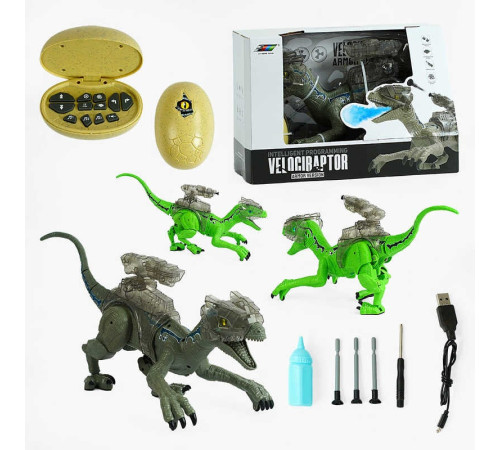 Динозавр на радіокеруванні K 35 (8) звук, підсвічування, пускає пару, ходить, гарчить, стріляє, 3 мелодії, пульт керування, USB-кабель, в коробці